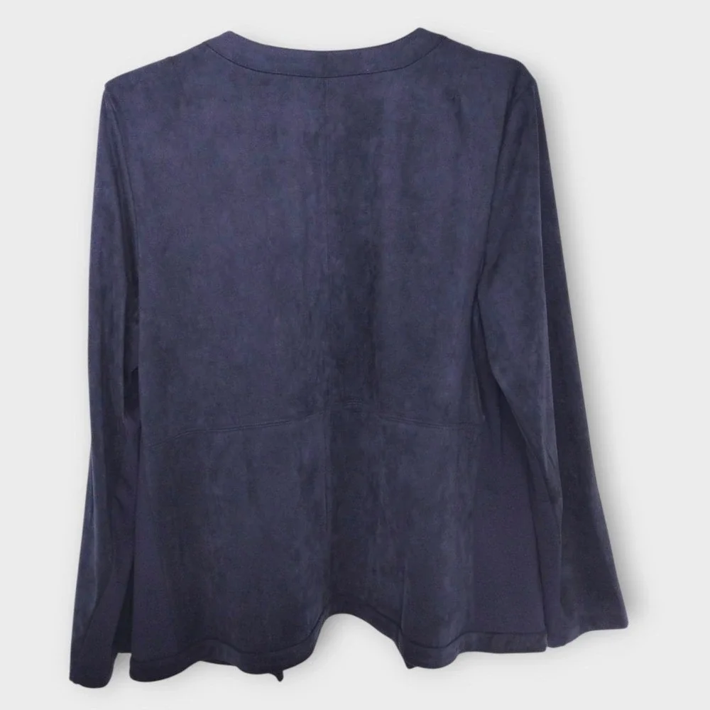 J Jill Faux Suede Jacket Sz L Blazer Draped Womens Career Business Casual Blue‎
